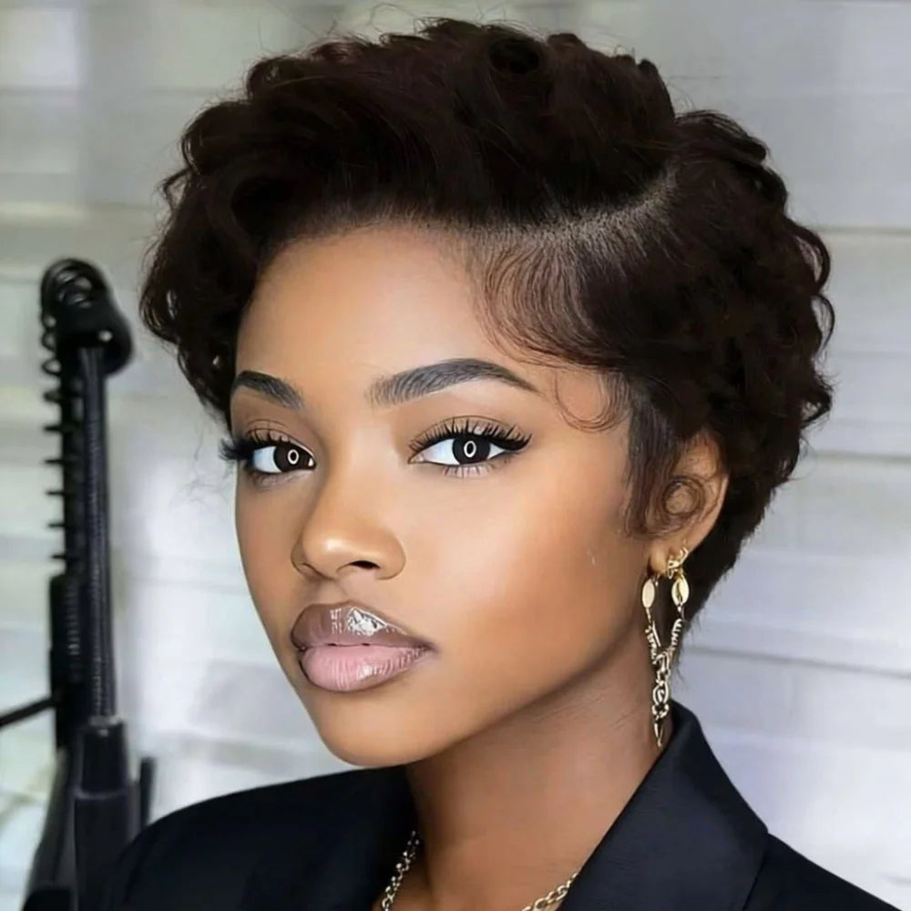 Curly Pixie Cut Wig - 13x4 Lace Front Short Layered 180% Density