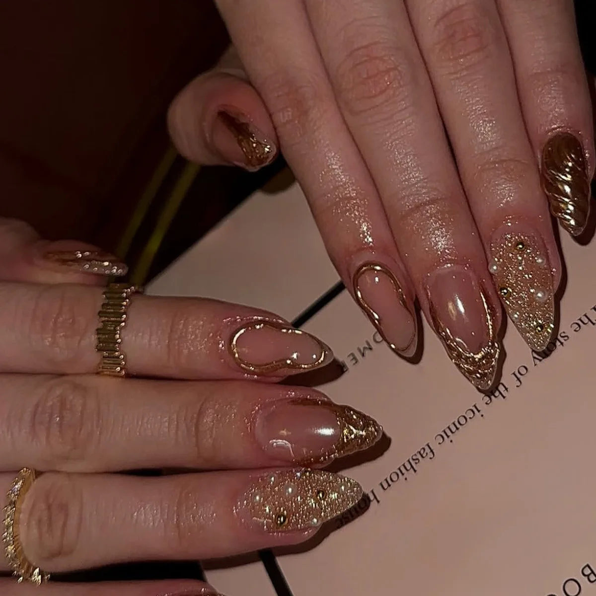Metallic Gold Leopard Almond Press-On Nails (24pcs)