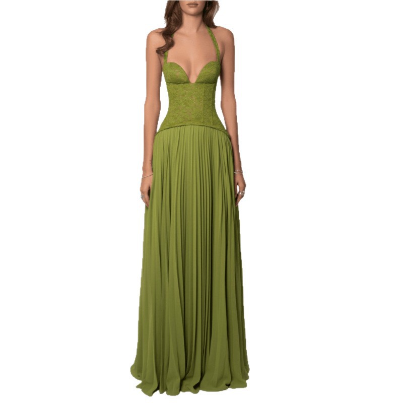Backless Halter Pleated Dress - Evening Elegance