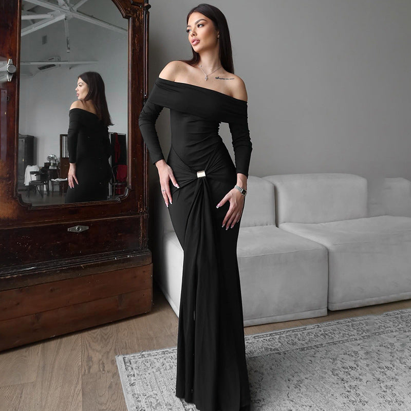 One-Shoulder Long Sleeve Dress - Sleek & Sophisticated