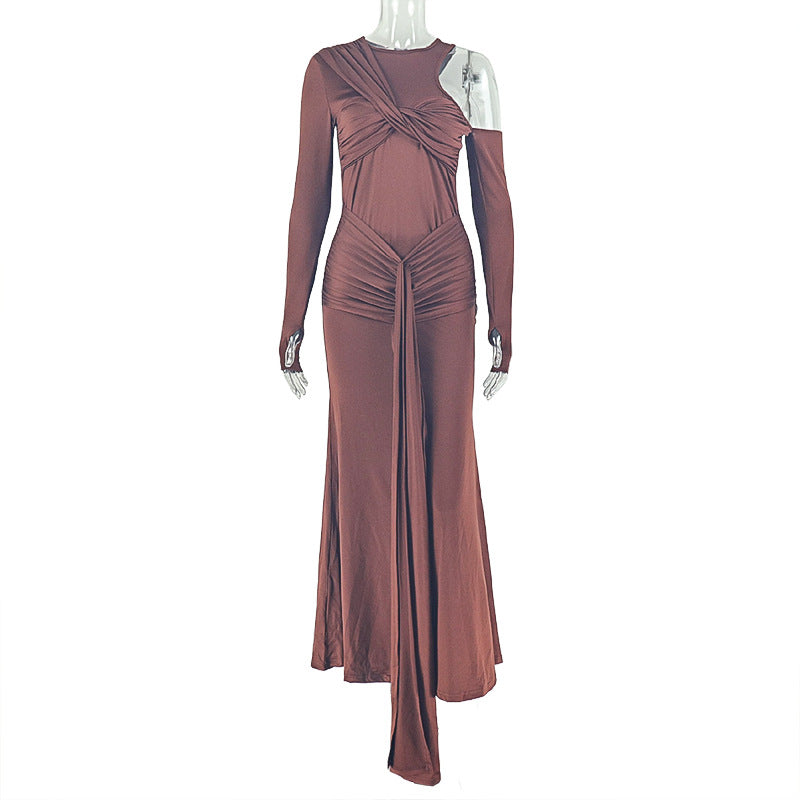 One-Shoulder Pleated Sheath Dress - Modern Chic