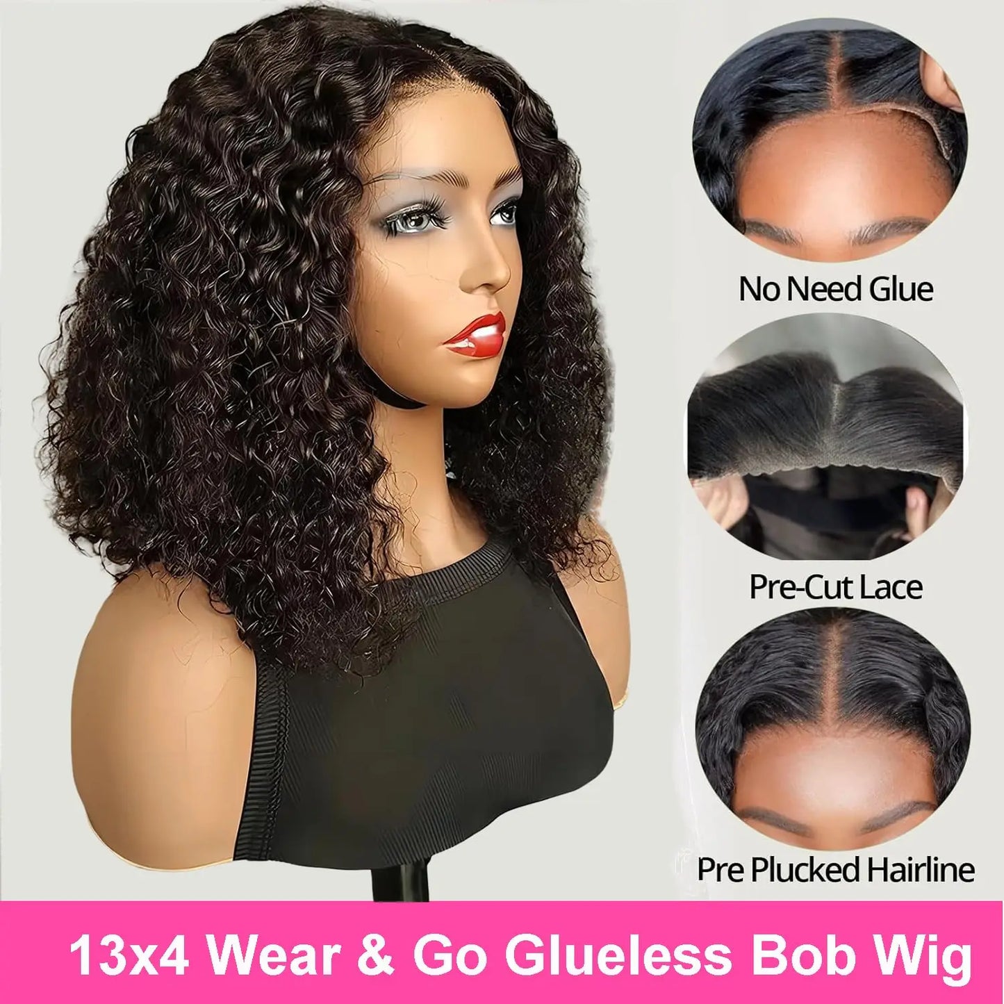Short Curly Bob Wig - 180% Density Human Hair