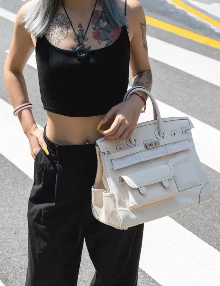Structured Leather Cargo Tote