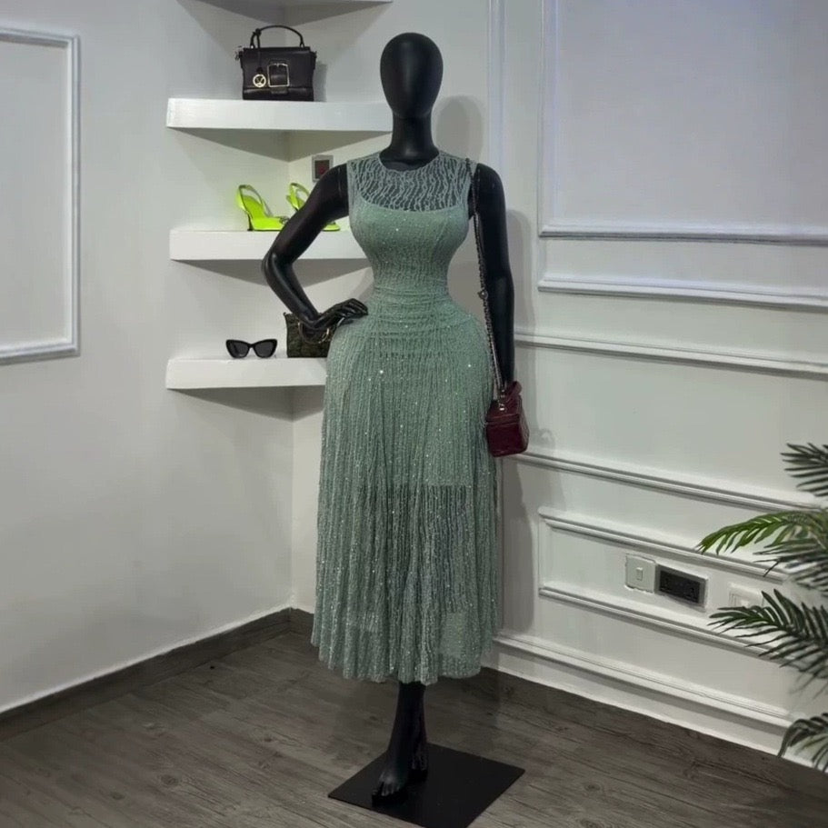 Sequin Fringe Midi Dress - Burgundy front view