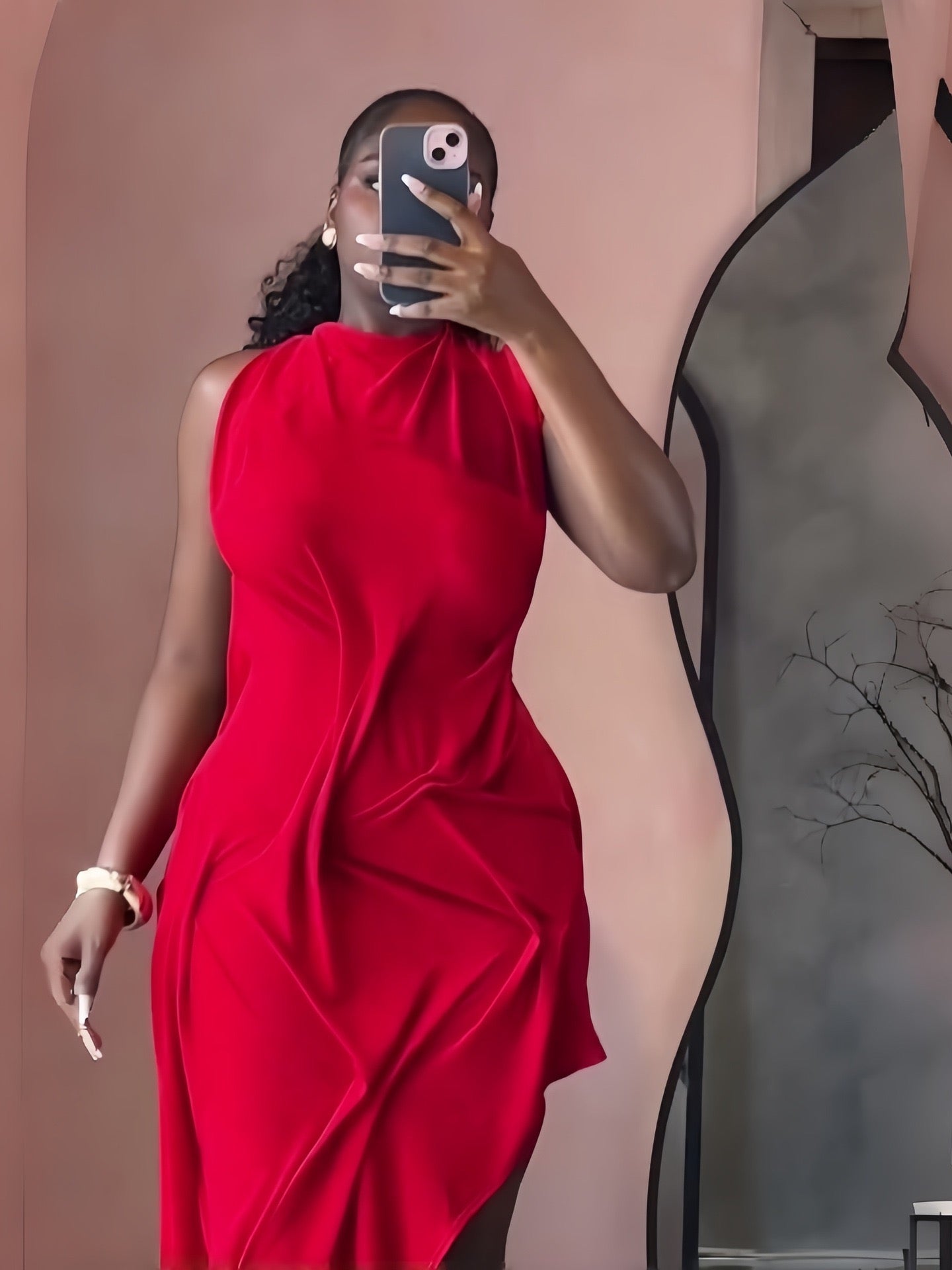 Soft Halter Ruched Asymmetrical Maxi Dress