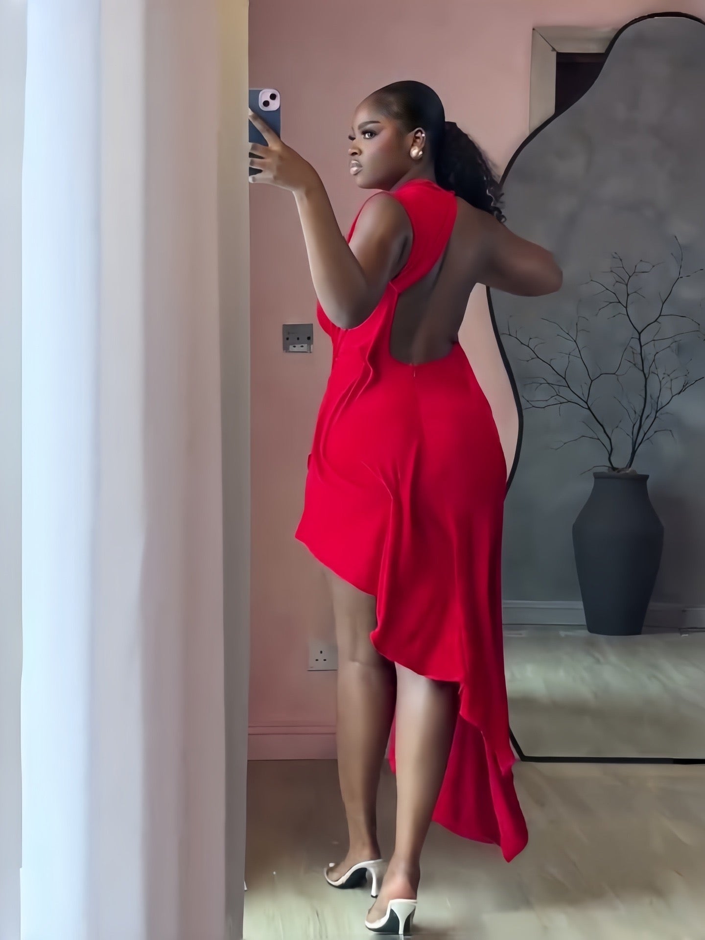 Soft Halter Ruched Asymmetrical Maxi Dress