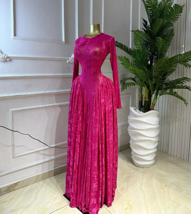Velvet & Mesh Corseted Pleated A-Line Maxi Dress