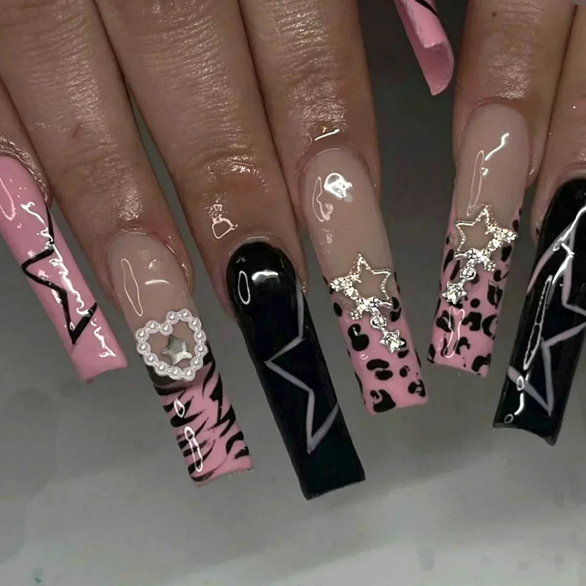 Pink Butterfly Glitter Press-On Nails - French Ballet