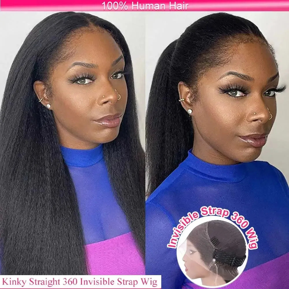 360 Invisi Strap Kinky Straight Wig - Full Lace Yaki 200% Density