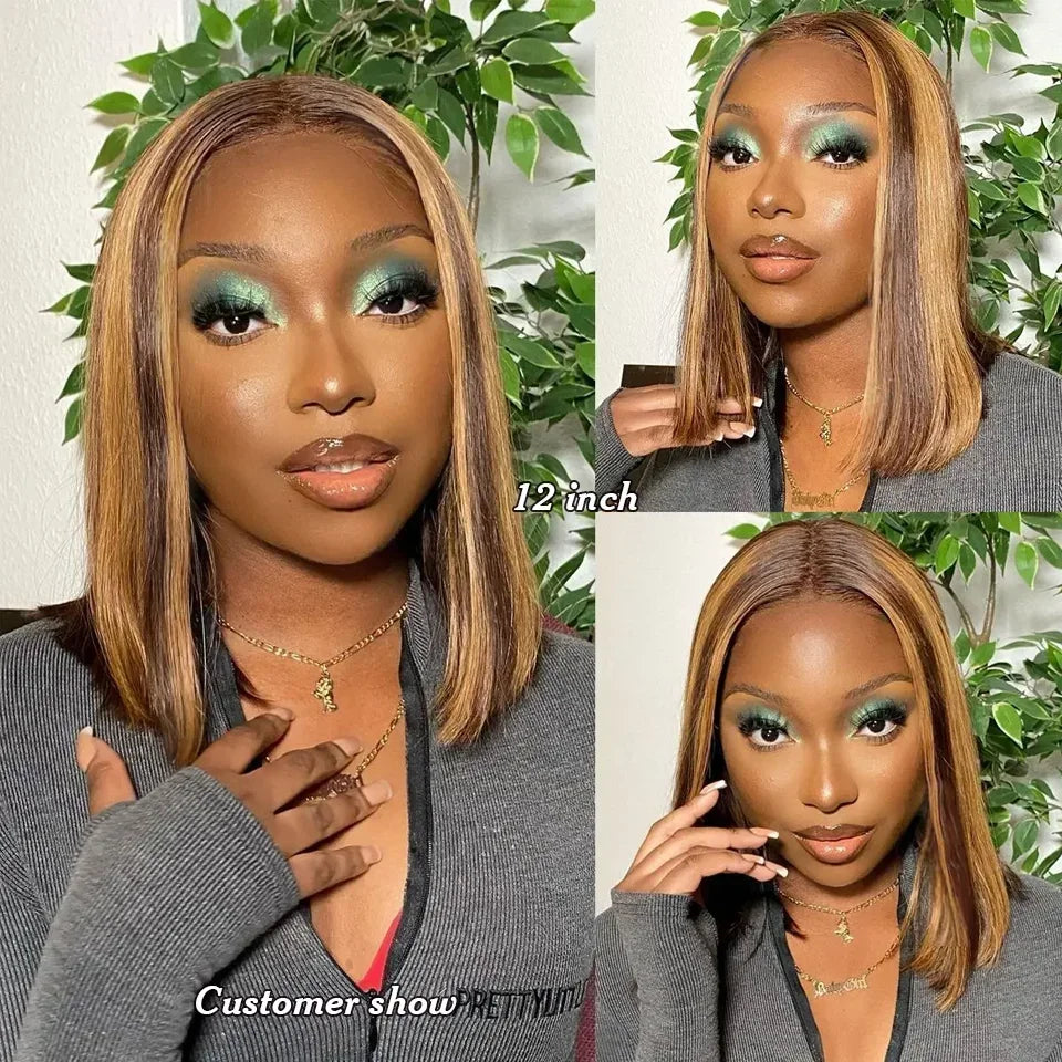 Highlight Blonde Short Bob Wig - 13x4 Lace Front 180-200% Density Human Hair