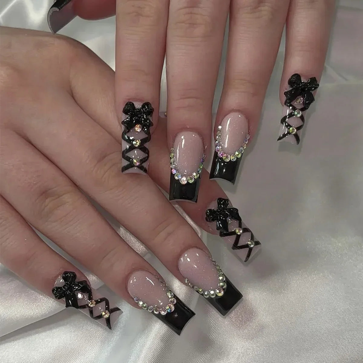 Pink Butterfly Glitter Press-On Nails - French Ballet
