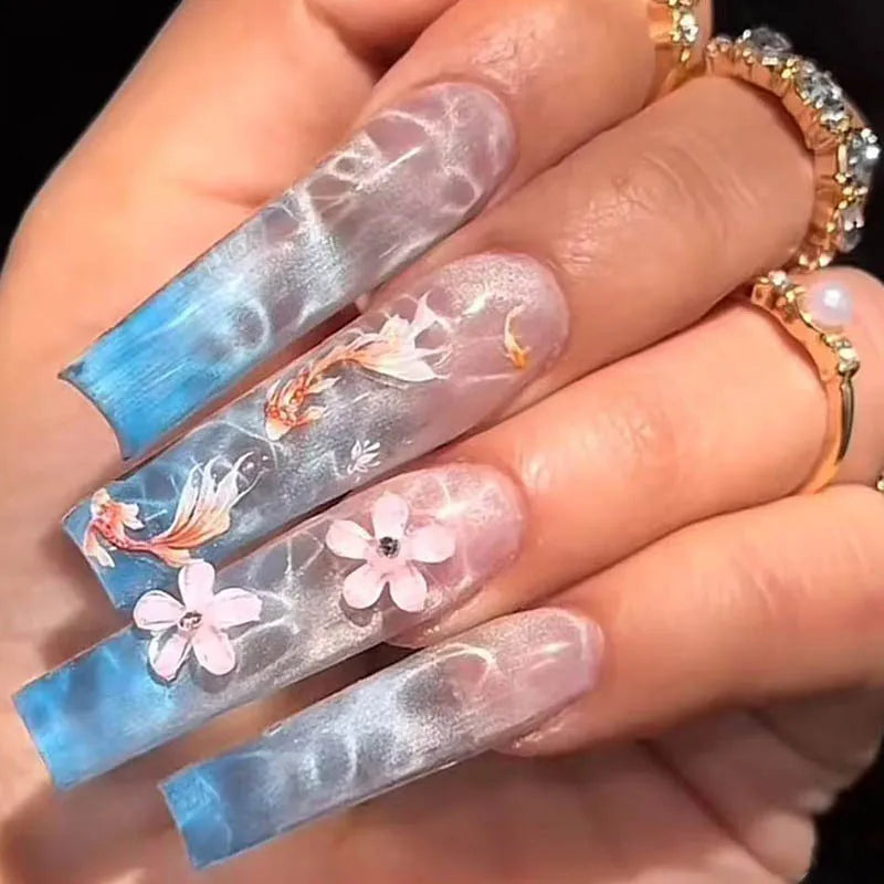Pink Butterfly Glitter Press-On Nails - French Ballet