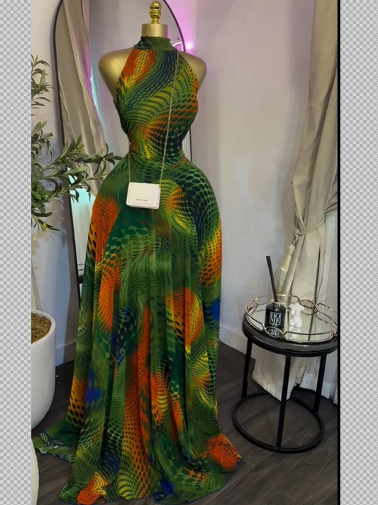 Sleeveless Mermaid Maxi Dress – Floral Print Floor-Length Evening Dress