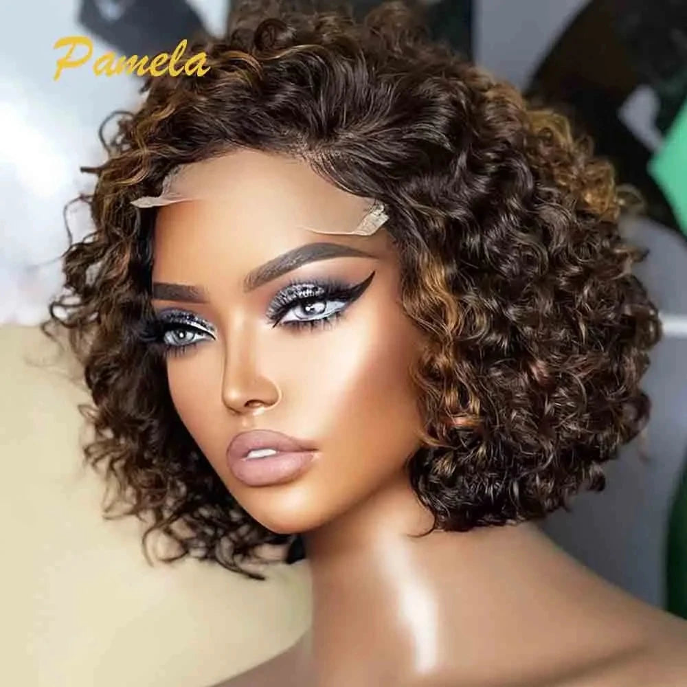 Highlight Blonde Short Bob Wig - Curly 13x4/5x5 Lace 180-250% Density