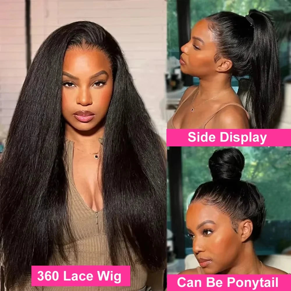 360 Invisi Strap Kinky Straight Wig - Full Lace Yaki 200% Density