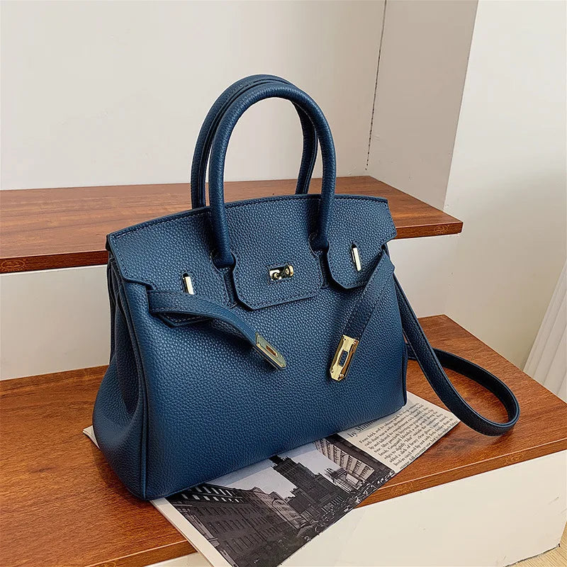 Belted Leather Clasp Tote
