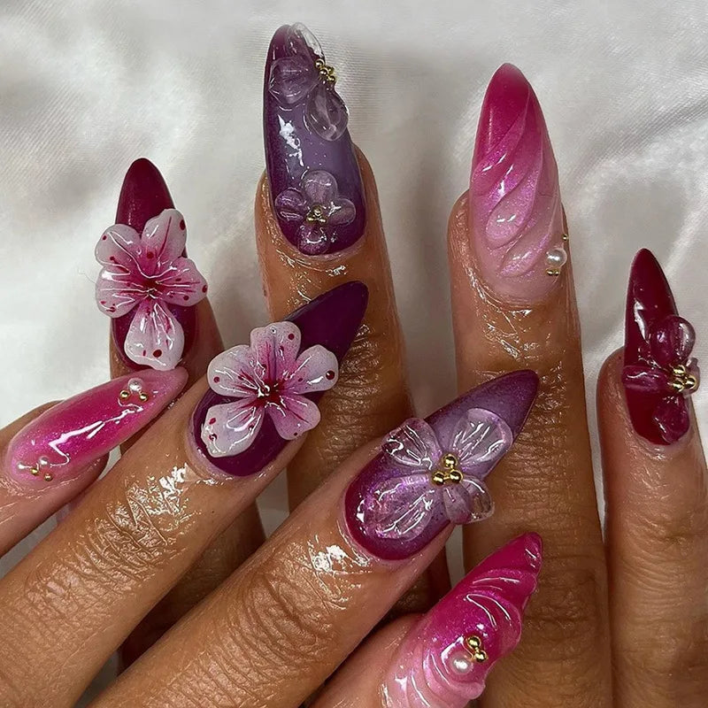 3D Love Glitter Pink Almond Press-On Nails (24pcs)