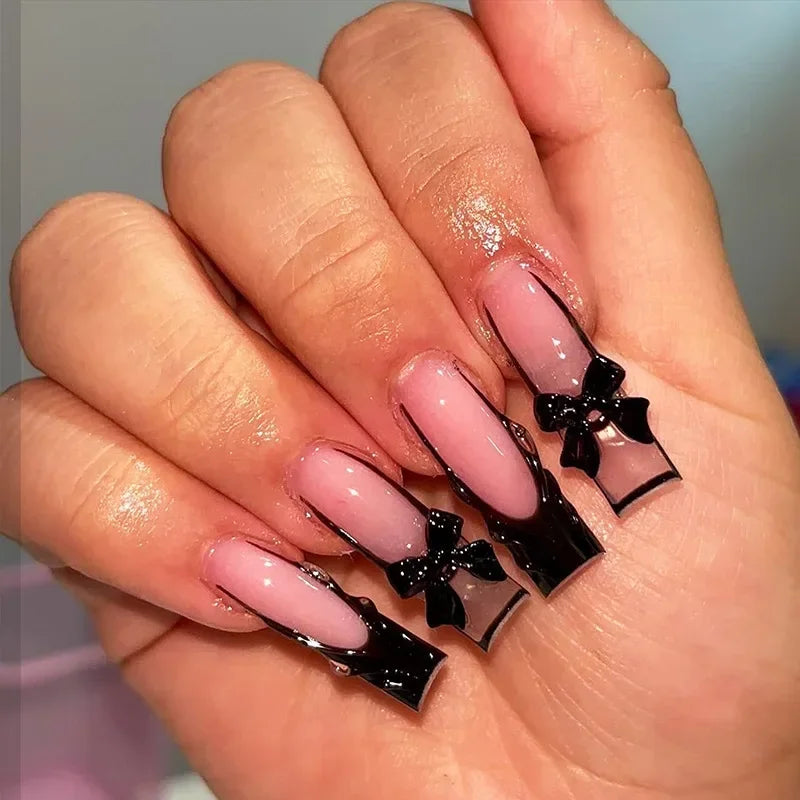 Diamond & Gold Butterfly Press-On Nails – 24pcs Long Elegant Acrylic