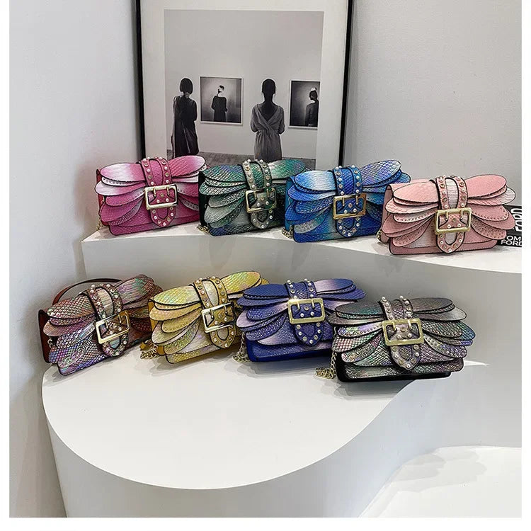 Dragonfly Wing Pearl Rivet Crossbody Bag