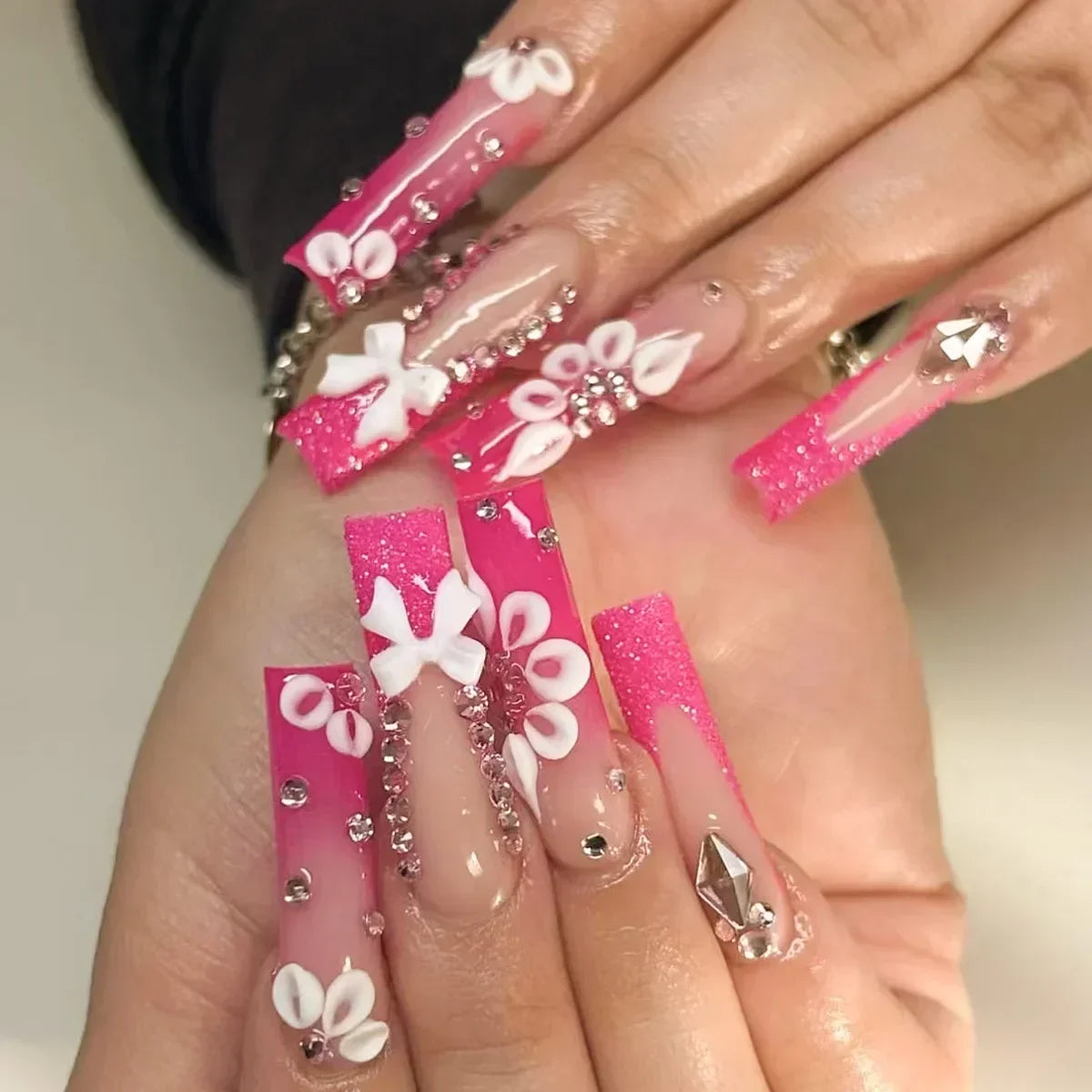 Diamond & Gold Butterfly Press-On Nails – 24pcs Long Elegant Acrylic