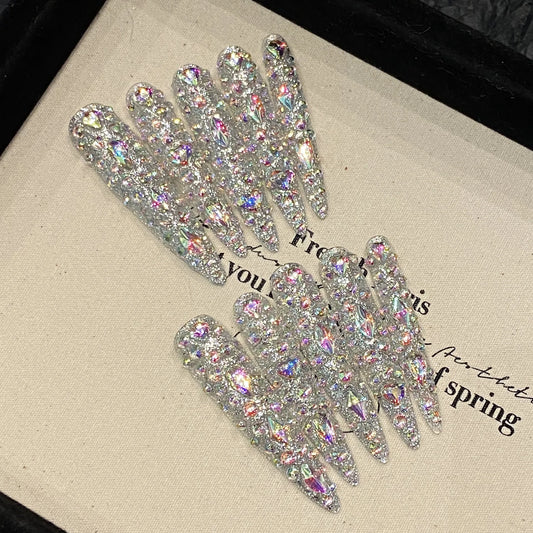 Luxe Diamond Stiletto Press-On Nails – 10pcs Full Flash Crystal