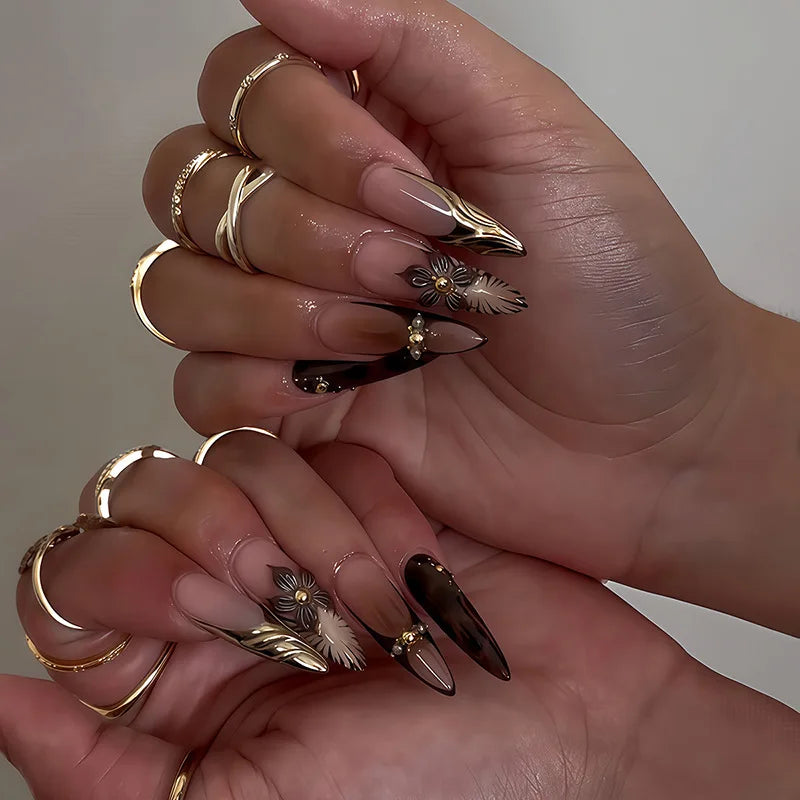Metallic Gold Leopard Almond Press-On Nails (24pcs)