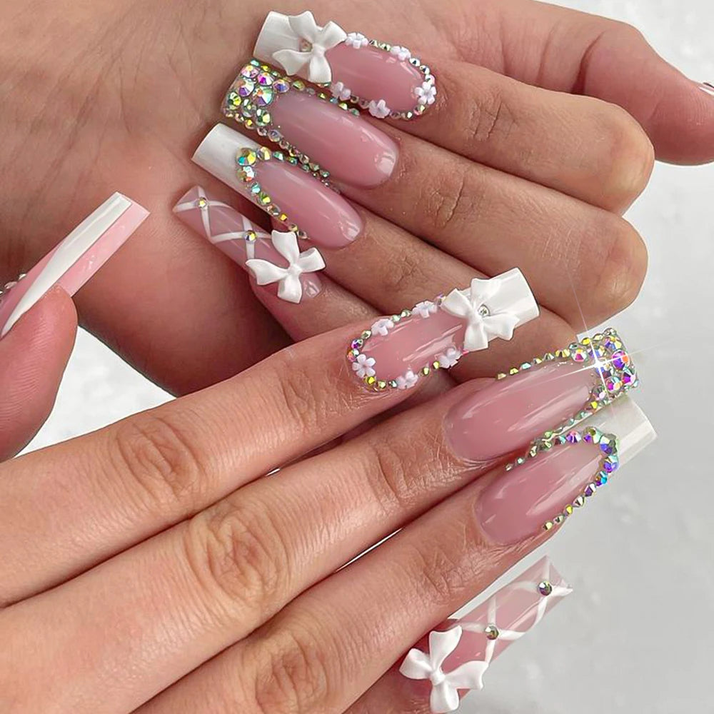 Retro Floral Gold Coffin Press-On Nails (24pcs)