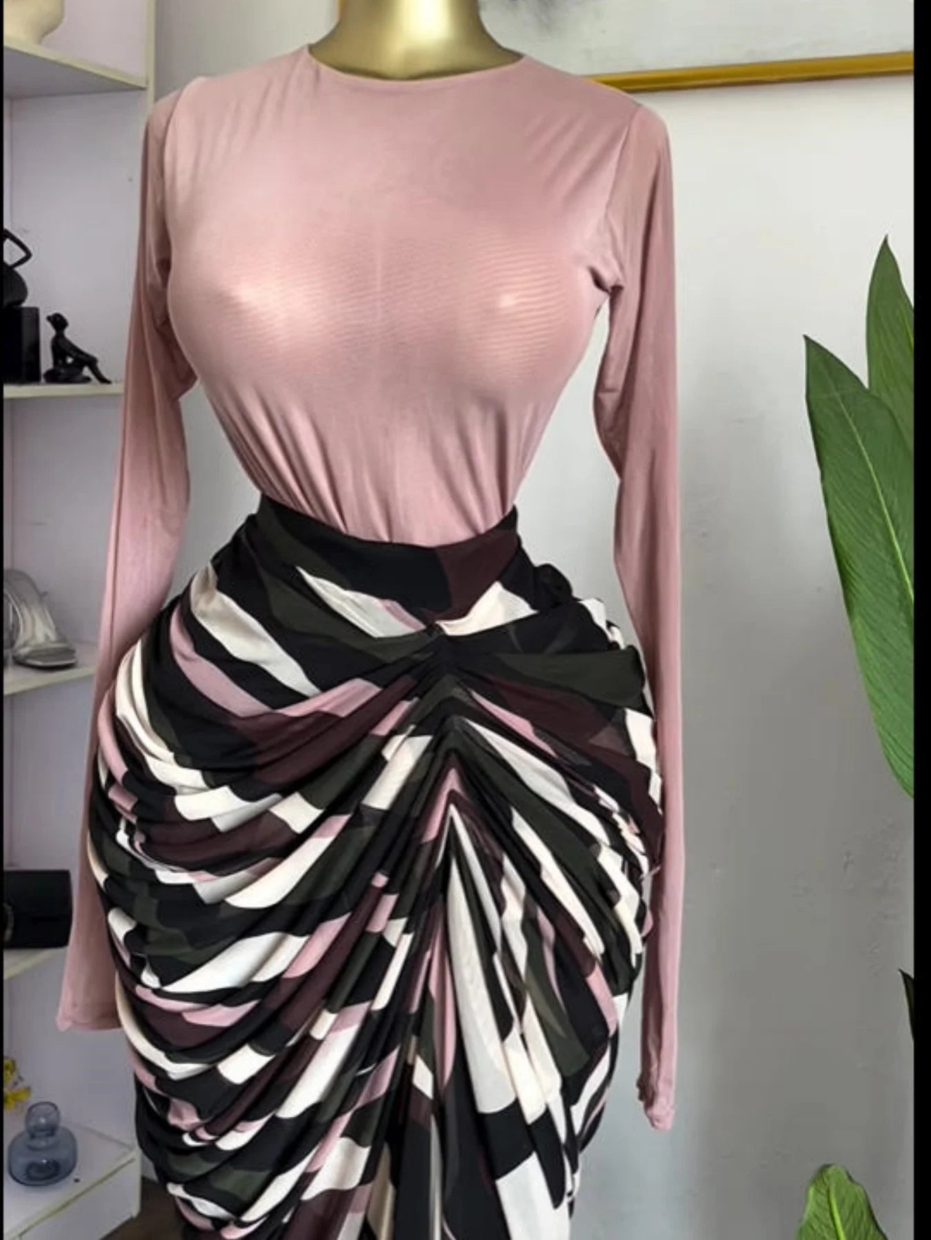 Tie Dye Patchwork Pleated Maxi Dress – Long Sleeve Bodycon Floor-Length Dress