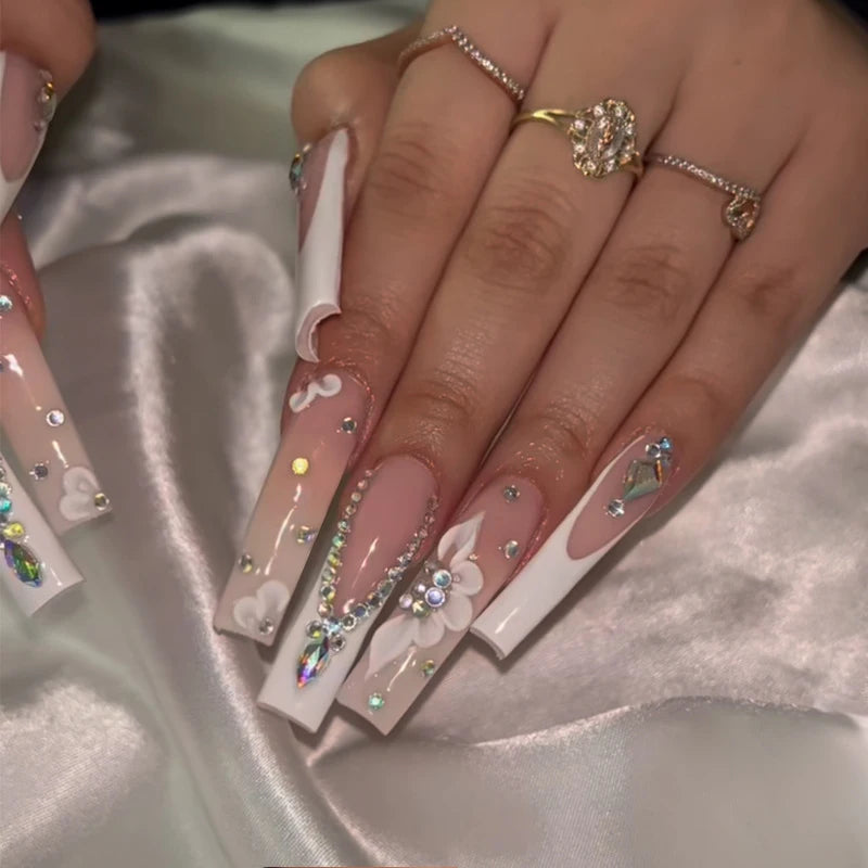 Pink Butterfly Glitter Press-On Nails - French Ballet