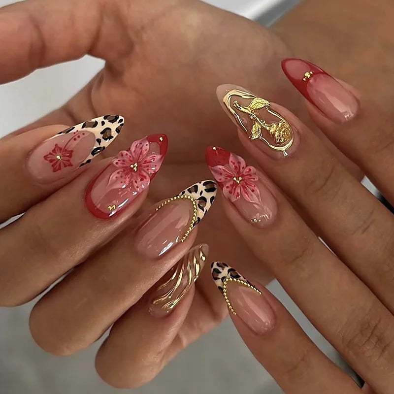Metallic Gold Leopard Almond Press-On Nails (24pcs)