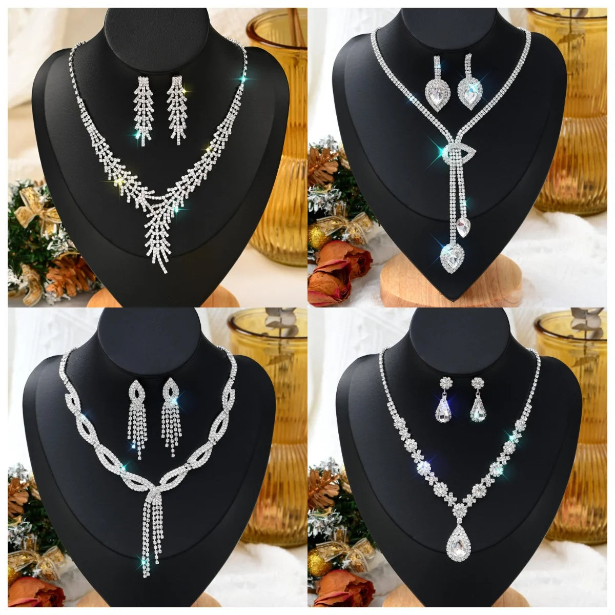 Rhinestone Claw Chain BBridal Set – Necklace & Earrings Wedding Jewellery