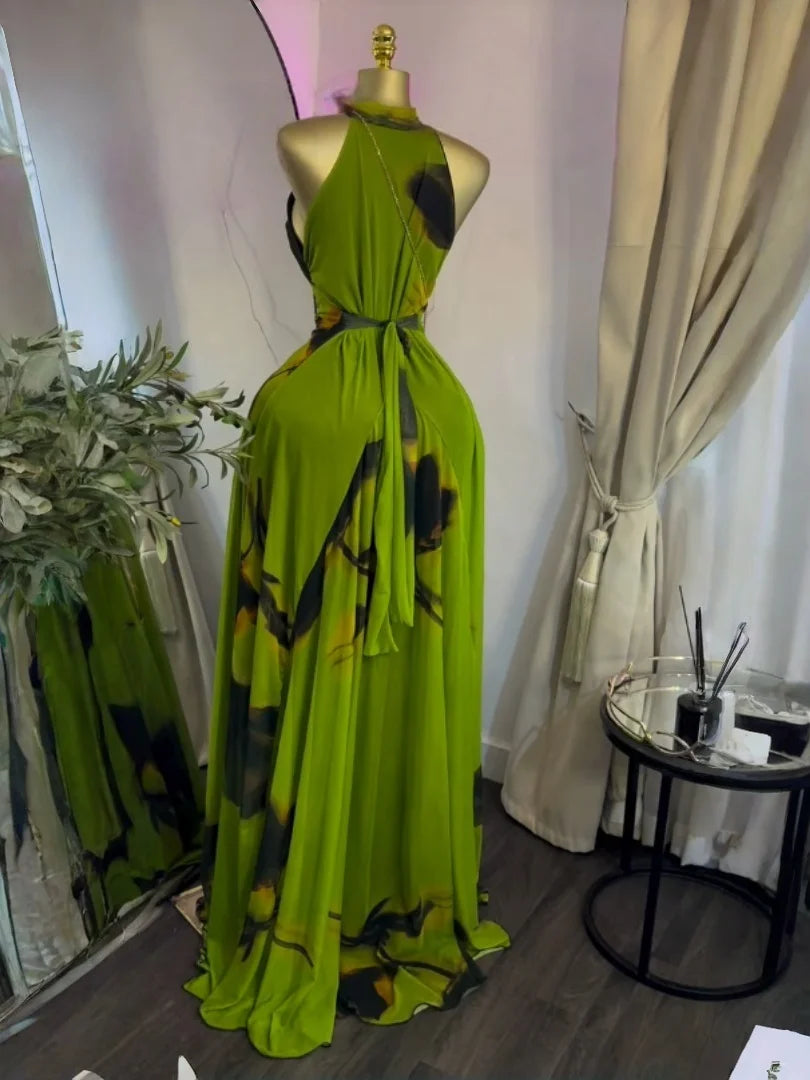Sleeveless Mermaid Maxi Dress – Floral Print Floor-Length Evening Dress