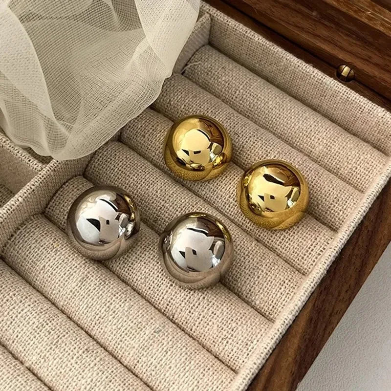 Geometric Ball Stud Earrings – Stainless Steel Gold & Silver