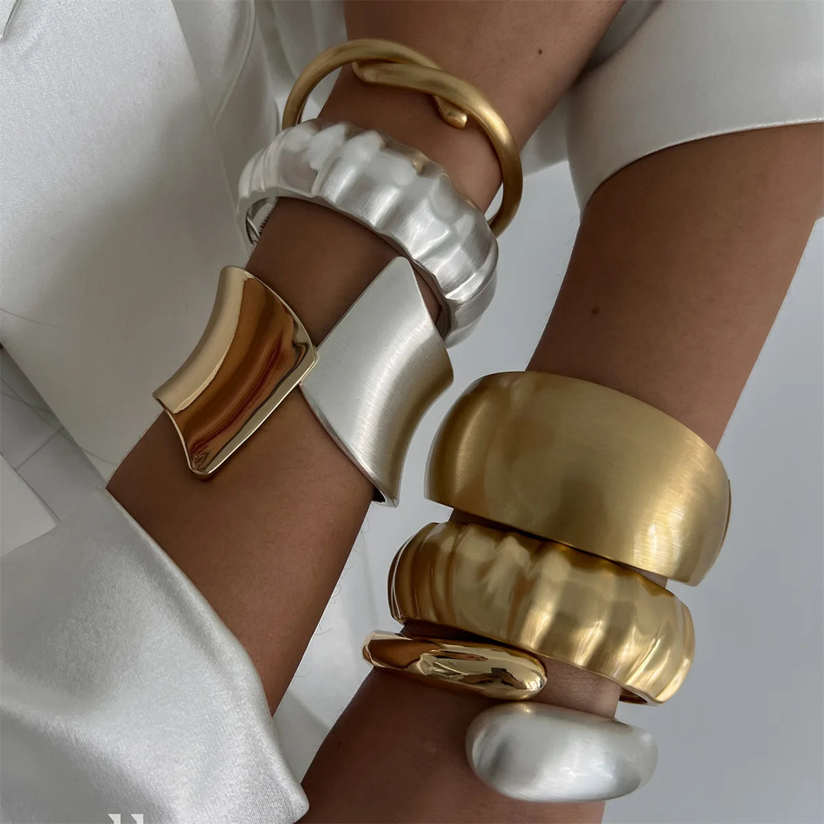 Punk Matte Chunky Open Bangle – Heavy Metal Geometric Cuff Bracelet
