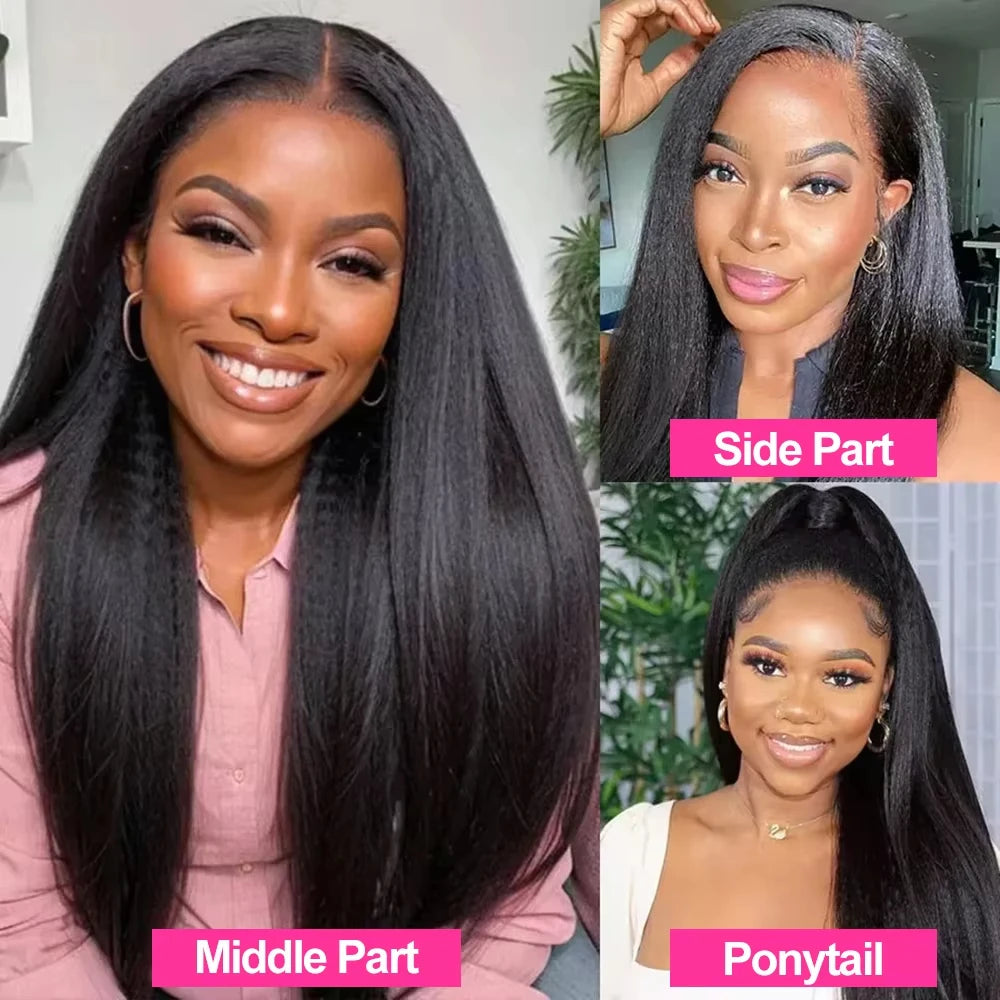 360 Invisi Strap Kinky Straight Wig - Full Lace Yaki 200% Density