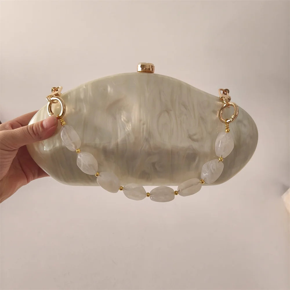 Ivory Shell Box Clutch – Handmade European Shoulder Bag