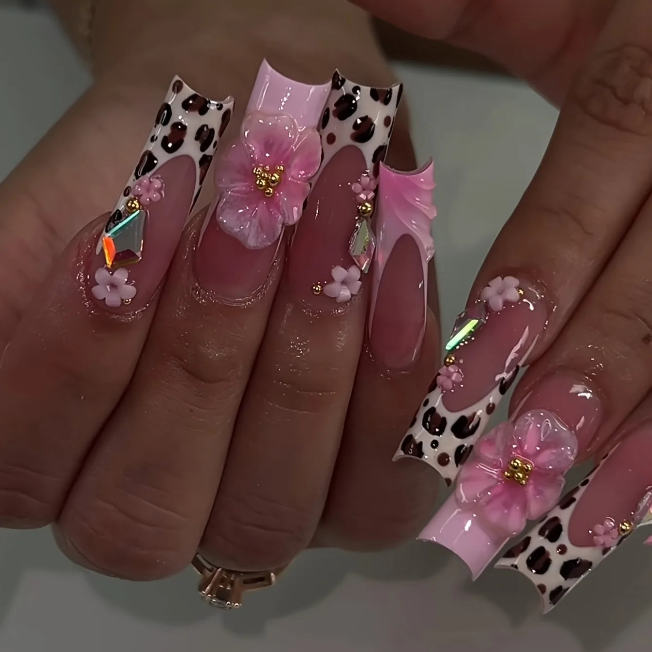 Pink Butterfly Glitter Press-On Nails - French Ballet