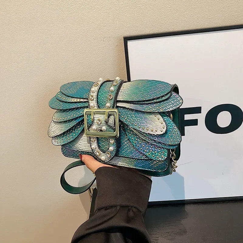 Dragonfly Wing Pearl Rivet Crossbody Bag