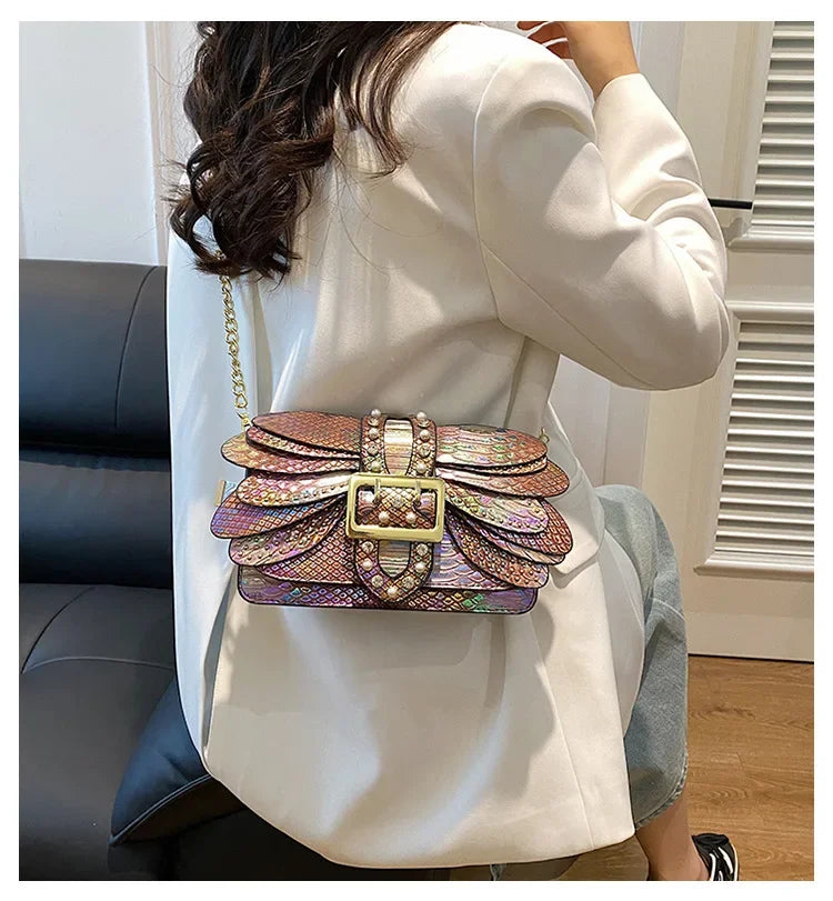 Dragonfly Wing Pearl Rivet Crossbody Bag