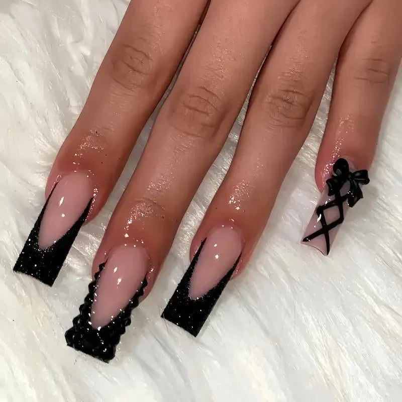 Diamond & Gold Butterfly Press-On Nails – 24pcs Long Elegant Acrylic
