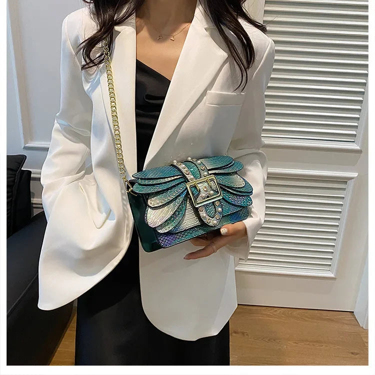 Dragonfly Wing Pearl Rivet Crossbody Bag