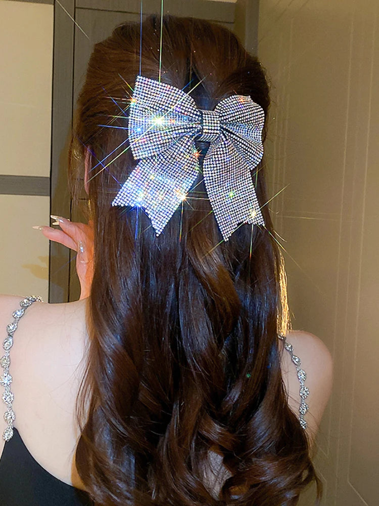 Jewelled Bow Spring Hair Clips – Korean-Inspired Glam Accessories
