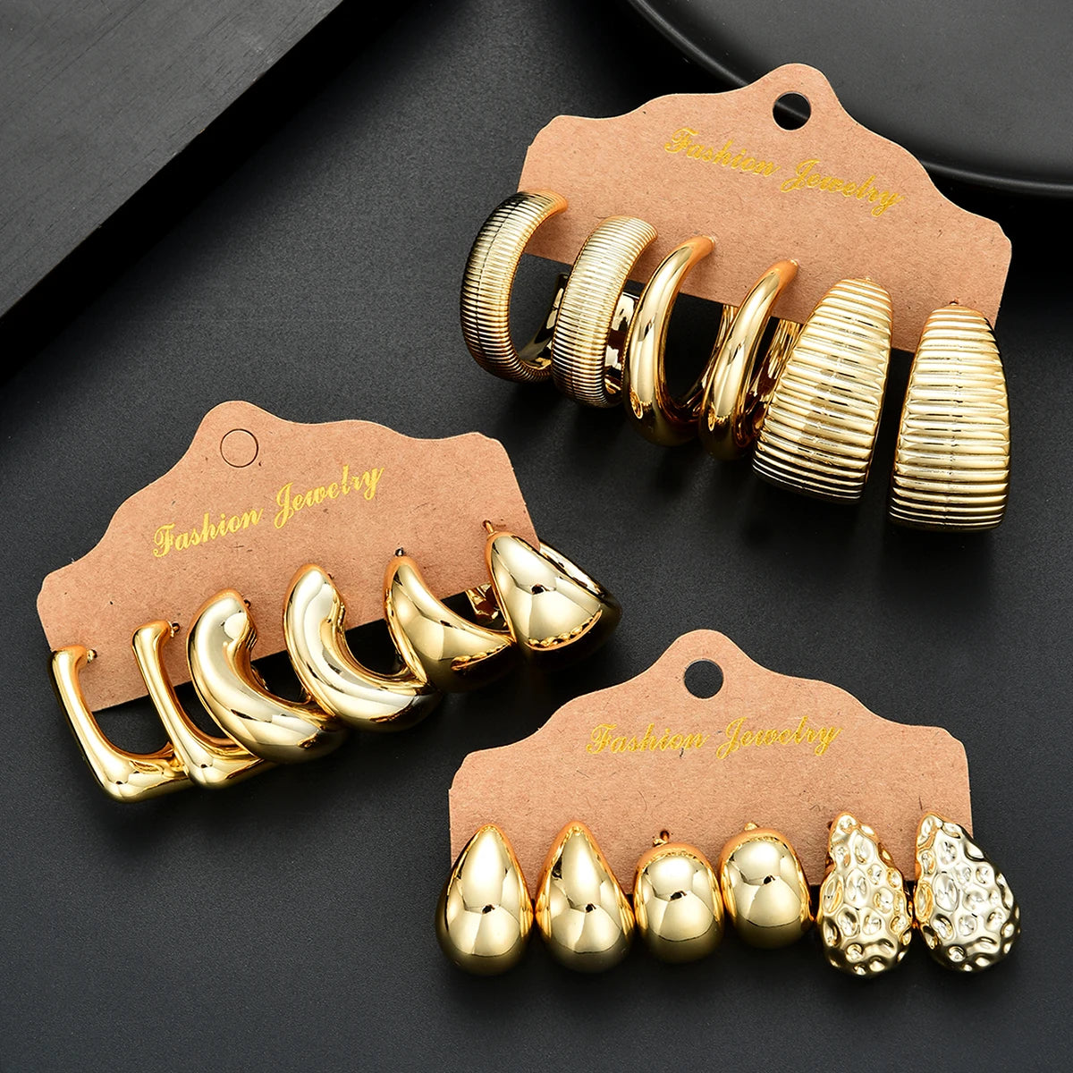 Waterdrop Hoop Earring Set – 18-Piece Gold & Silver Statement Earrings