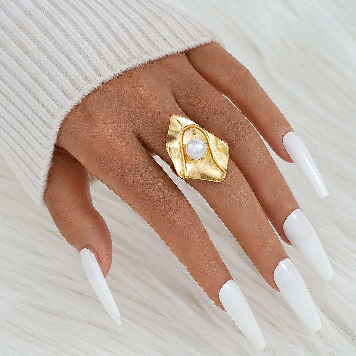 4pc Punk Flower Ring Set – Exaggerated Gold Geometric Statement Rings