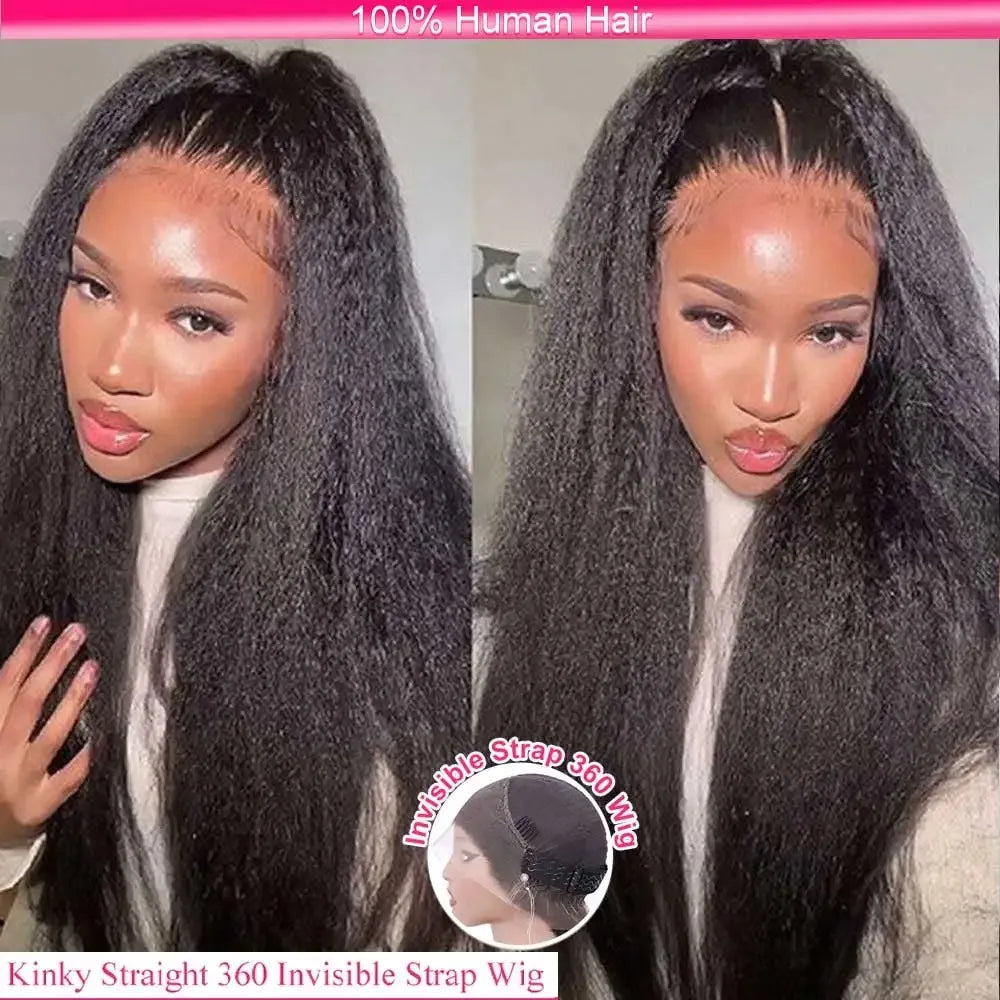 360 Invisi Strap Kinky Straight Wig - Full Lace Yaki 200% Density