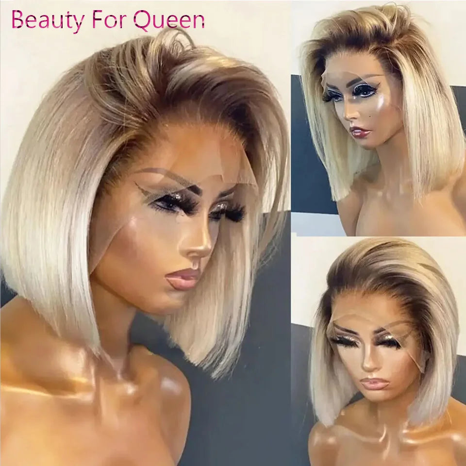 Ombre Blonde Short Bob Wig - 13x4/13x6 Lace Front 180% Density