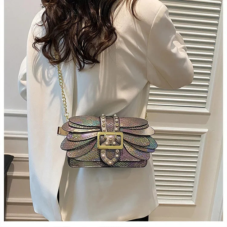 Dragonfly Wing Pearl Rivet Crossbody Bag
