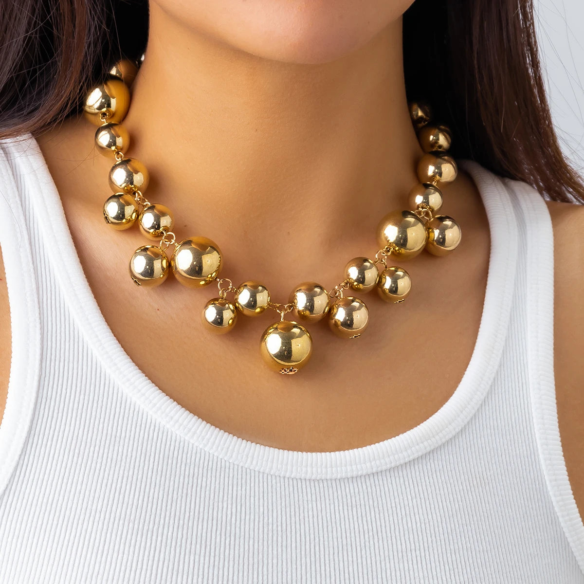 Chunky Acrylic Ball Bead Choker – Exaggerated Grunge Statement Necklace