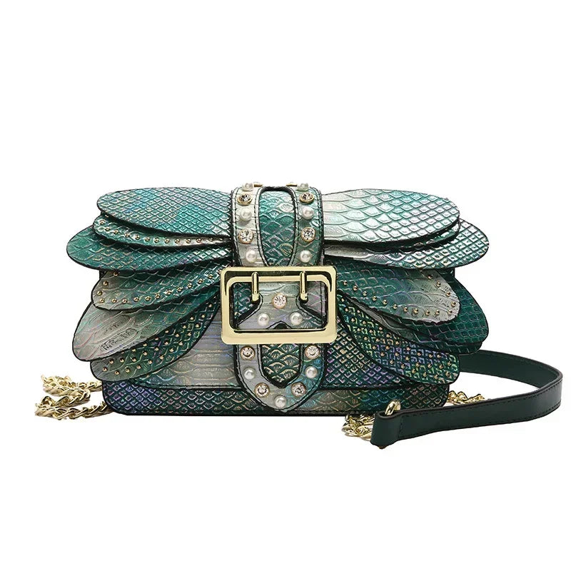 Dragonfly Wing Pearl Rivet Crossbody Bag
