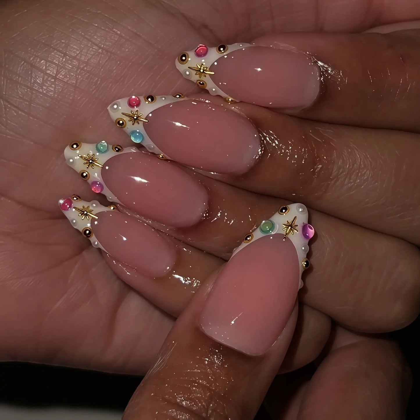 Retro Floral Gold Coffin Press-On Nails (24pcs)
